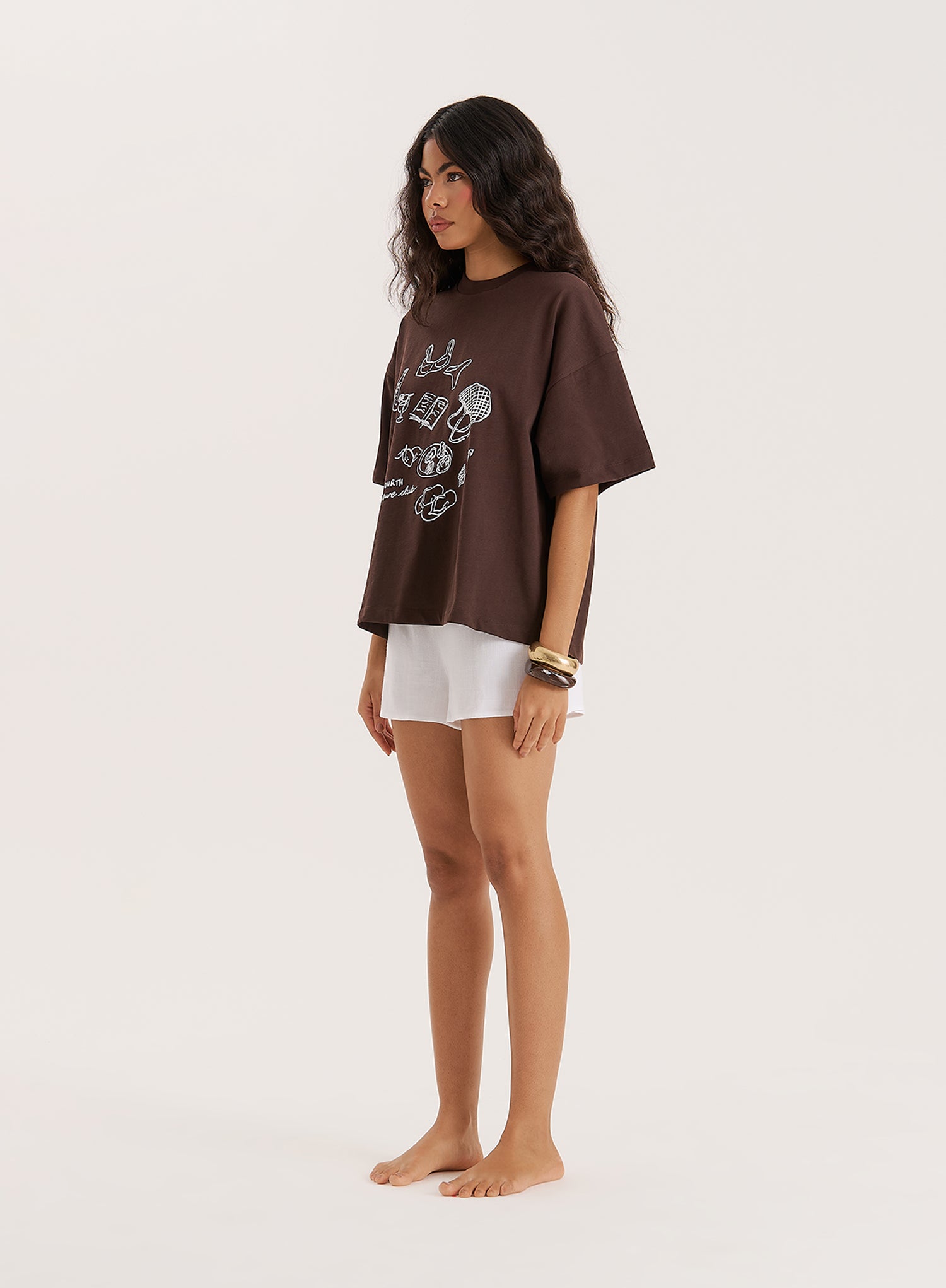 Brown Illustration Print Oversized T-Shirt